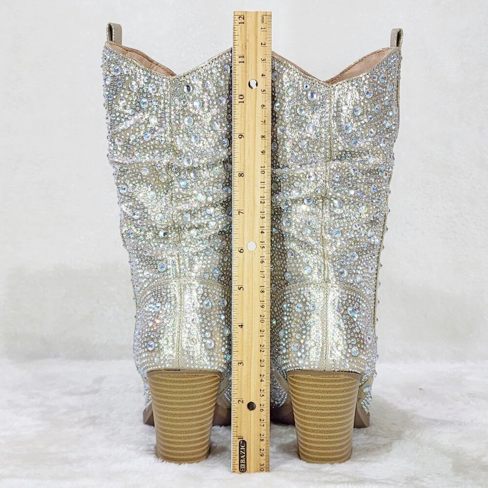 Angel Riders Rhinestones Country Glam Western Cowgirl Slouch Calf Boots - Picture 5 of 14